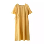 Yin M's material is super good summer pure cotton round neck trumpet sleeve waist A pendulum art female dress female cut label - Image 5