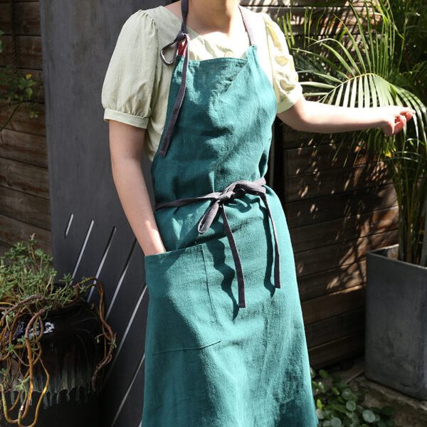 Japanese new style cotton and linen large size loose home kitchen apron foreign trade export sleeveless solid color housework high-end apron