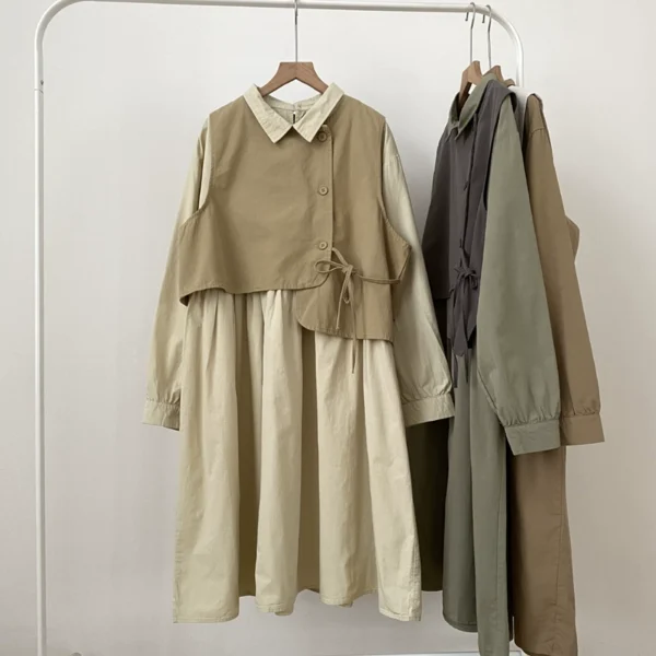 Japanese cotton loose vest + dress two-piece set 2022 spring new Mori style niche design long skirt