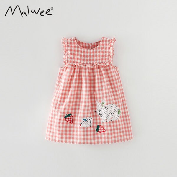 Spot malwee summer European and American small and medium-sized children's clothing animal cotton short-sleeved plaid girls children's clothing dress