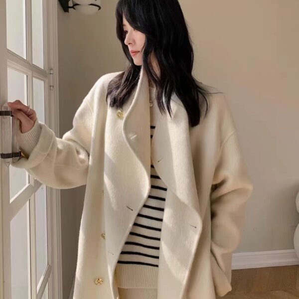 Stand-up collar double-breasted high-quality wool coat double-sided Ni fashion Han Fan autumn and winter new elongated women's coat