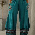 SQ3840 Cross-border 2022 Spring and Autumn Hot Sale Amazon Europe Western Print Casual Wide Leg Pants Women's Pants