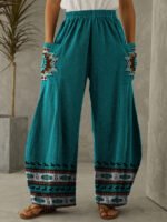 SQ3840 Cross-border 2022 Spring and Autumn Hot Sale Amazon Europe Western Print Casual Wide Leg Pants Women's Pants - Image 2