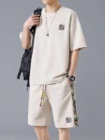 Waffle embroidery suit men's summer loose and versatile short sleeve thin breathable shorts casual trend two-piece set - Image 2