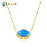 2022 New Japanese Light Luxury Retro S925 Sterling Silver Necklace Niche Pattern Blue Opal Pendant Clavicle Chain