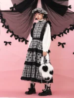 Vintage loose plaid fluffy dress（Wear both front and back） - Image 3