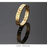 Japanese and Korean simple stainless steel rings for men and women hollow Great Wall pattern geometric tide men titanium steel hip hop ring pair ring jewelry - Image 2