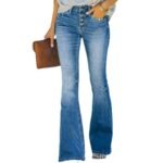 Cross-border Independence Station 2022 spring and summer new trousers slim fit and slim, multi-button flared trousers, washed women's jeans - Image 5