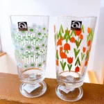 Vintage printing glass small daisy tulip tall glass - Image 2