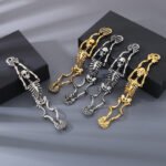 Antique silver gothic skull bracelet vintage vacuum electroplating diamond-encrusted skull skeleton stainless steel men's bracelet