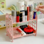 Japanese desktop double storage rack student dormitory cosmetic rack office table multi-layer finishing shelf - Image 3