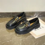 Flat-bottomed loafers women's 2023 spring new Japanese jk commuter single shoes soft-soled slip-on metal leather shoes - Image 2
