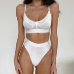 2023 Sports Bra Set White Covered U-Neck Adjustable Buckle No Wire Bra + High Waist Briefs - Image 5