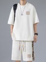 Waffle embroidery suit men's summer loose and versatile short sleeve thin breathable shorts casual trend two-piece set - Image 4