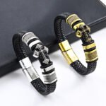 Fashion Cross Braided Electroplating Gold Cross Bracelet Simple Bracelet Men's Multilayer Leather Bracelet Wholesale - Image 3
