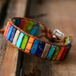 Duowei wish cross-border supply color emperor stone bracelet hand-woven cowhide rope stone hand jewelry