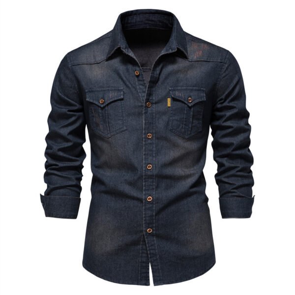 2022 foreign trade trend new US size denim non-iron shirt men's casual solid color non-iron men's long-sleeved shirt