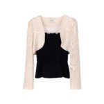 Aixili 2023 spring new lace long-sleeved shawl with small straps and ruffles two-piece suit female 8111 - Image 5