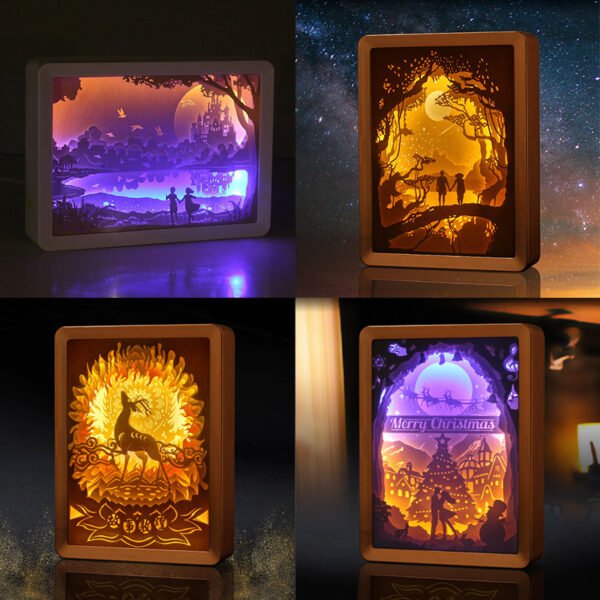 Creative photo frame lamp decoration Guofeng paper lamp couple gift Tanabata bedside night lamp 3d three-dimensional light and shadow paper carving lamp