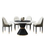 Italian minimalist slate round dining table with turntable living room round dining table and chair combination postmodern slate dining table - Image 5