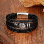 Cross-border braided leather rope leather bracelet Viking compass coin European and American fashion punk style multi-layer men's bracelet new style - Image 4