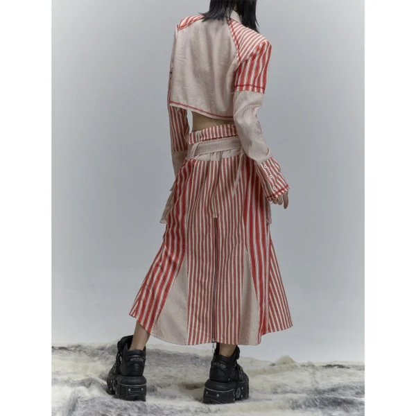 Contrast striped patchwork half-length fishtail skirt