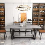 Italian-style slate dining table and chair combination light luxury modern minimalist small apartment 6-person household rectangular slate dining table and chairs - Image 4