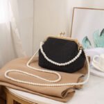 Bag Bag Women's 2025 Pleated Shell Bag New Women's Bag Crossbody Bag Mobile Phone Bag Beaded Handbag Mini Mouth Gold Bag - Image 3