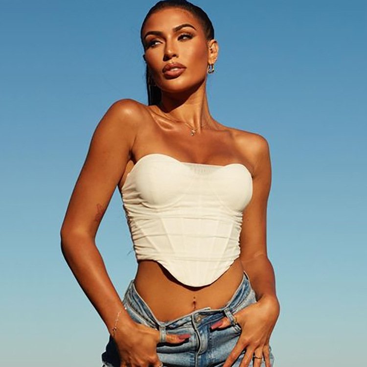 O1CN01A7Hei923jKVFwIbc8_3423897291-0-cib.jpg European and American Amazon popular style fishbone tube top top foreign trade women's fashion sexy mesh bra vest tube top - Image 1