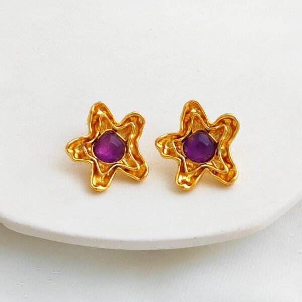 Self-designed copper-plated real gold S925 silver needle temperament pentagram star earrings retro resin earrings earrings T799