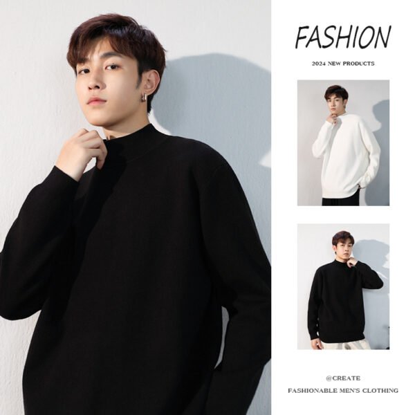 Semi-turtleneck sweater men's fall/winter 2024 new fleece thickened mid-neck inner with men's men's knitted base layer