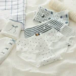 Haze blue striped polka dot pure cotton underwear ladies mid-waist girls cute student briefs