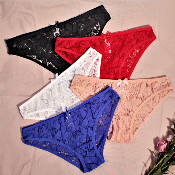 Cross-border foreign trade new lace sexy see-through briefs multi-color multi-size bow mid-waist charm underwear women