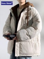 NASA corduroy winter warm men's cotton jacket thickened sports fake two-piece jacket boys' coat down cotton jacket