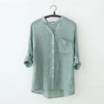 2023 summer new sun protection clothing Japanese style small fresh loose cotton and linen three-quarter sleeve stand collar shirt female linen shirt - Image 4