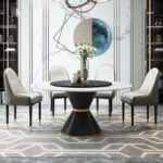 Italian minimalist slate round dining table with turntable living room round dining table and chair combination postmodern slate dining table - Image 2