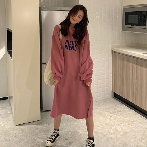 Autumn and winter plus velvet thickened loose thin letter embroidery long-sleeved lazy long skirt sweater dress women