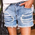 2022 Amazon's foreign trade cross-border European and American summer new high-waisted tassel ripped denim shorts women's raw edge hot pants