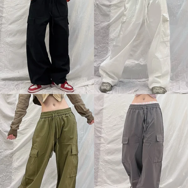 Dudusttudio Japanese retro large pocket loose drawstring bundle foot overalls casual trousers street men and women