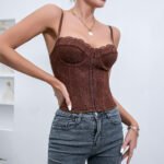 Cross-border women's clothing European and American style sexy solid color lace strap fish bone steel ring wrapped chest breastless backless vest 9009 - Image 2