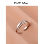 925 sterling silver ring double-layer plain ring female simple ins light luxury niche cold style open ring personality element circle