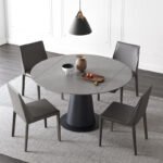 Italian minimalist living room round dining table and chair combination modern minimalist retractable slate dining table and chair combination small apartment - Image 2