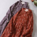 Japanese Mori Girl Art Floral Cotton Yarn Cotton Dress Loose Double Layer Cotton Long Sleeve Stand Collar Cardigan A-Line Skirt - Image 4