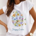 Easter T-shirt women's European size Easter short-sleeved spot tops rabbit print tops European and American plus size women - Image 3