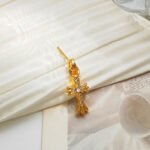 Copper-plated real gold S925 silver needle European and American cross-shaped earrings women's simple earrings temperament inlaid zircon earrings T772 - Image 4