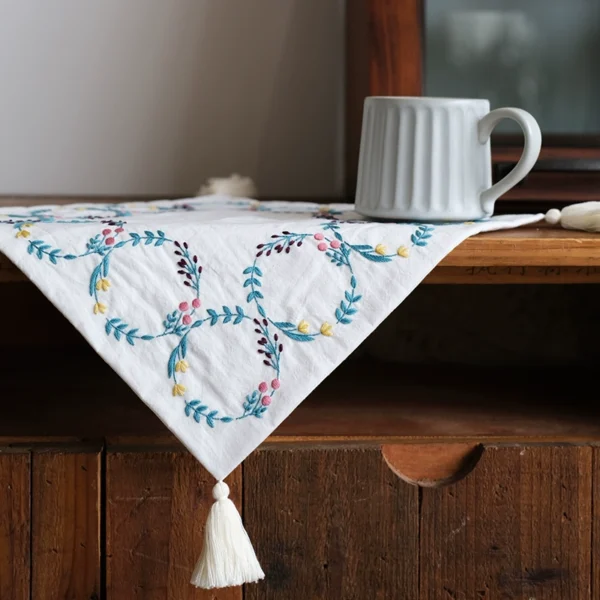 Japanese retro rural style handmade diy embroidery wreath fruit bread cover cloth table cup pad cloth material package