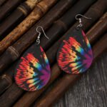 Cross-border European and American Independent Station New Colorful Wings Gradient Leather Earrings Water Drop Double-sided Print Color Leather Earrings