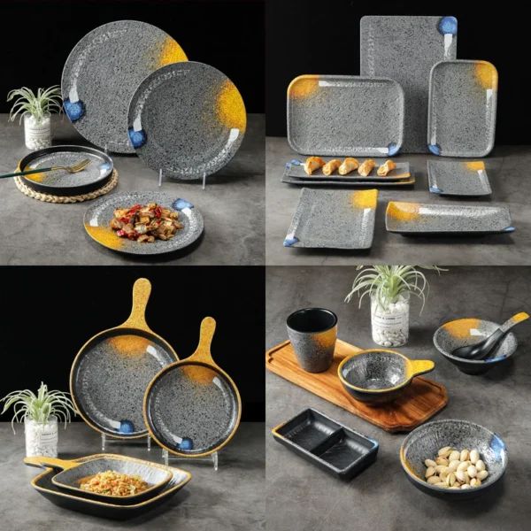 Melamine plate Japanese-style plastic barbecue plate imitation porcelain round flat plate barbecue plate restaurant hot pot tableware dish commercial