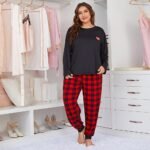 Amazon European and American women's pajamas love print fat mm large size long-sleeved two-piece home service foreign trade independent station - Image 6