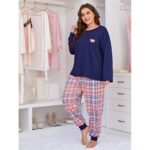 Amazon European and American women's pajamas love print fat mm large size long-sleeved two-piece home service foreign trade independent station - Image 2